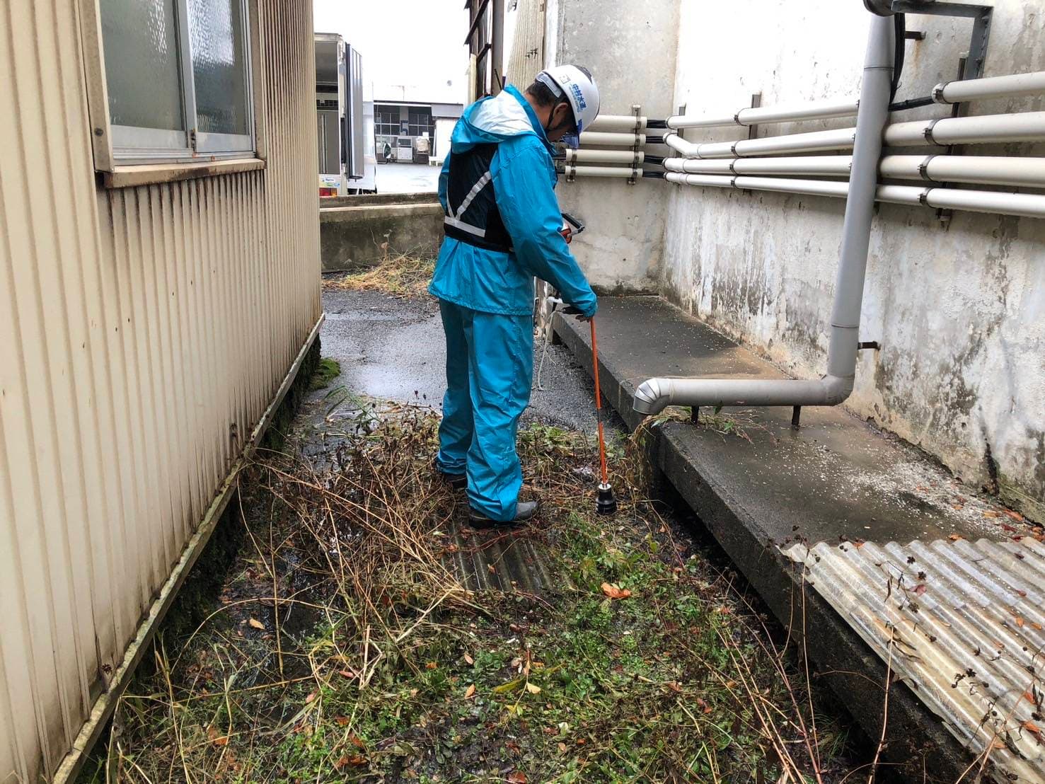 中央卸売市場の消火設備配管の調査の様子